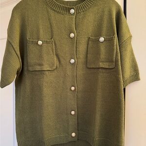 BTFBM Olive Green Button-Up Women's Cardigan Sweater Gold Buttons Size Small NWT